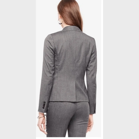Ann Taylor Sz 8 Sharkskin Iced Slate Gray Two-Button Lined Blazer Jacket Pockets - Picture 2 of 16